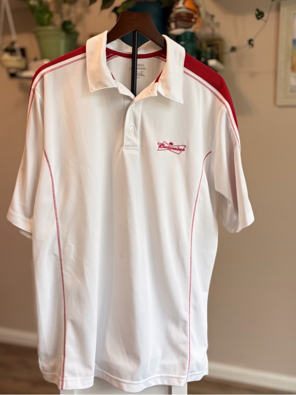 Budweiser White Polo with Red Shoulder Panels